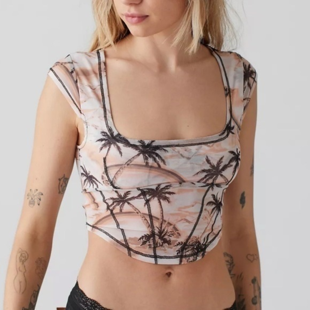 Urban Outfitters Beachy Nyla Mesh‎ Cropped Corset Top M
